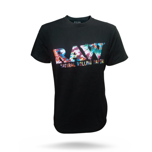 RAW Black T-Shirt with Tie-Dye Logo