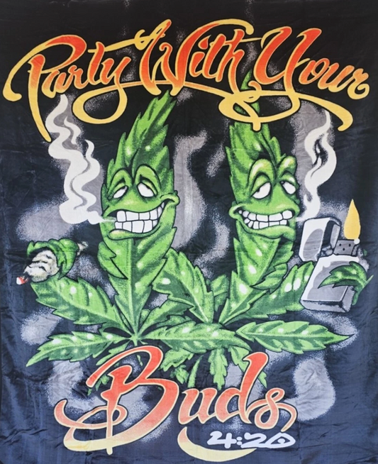 Party With Your Buds – 420 Marijuana Leaf Queen Size Blanket