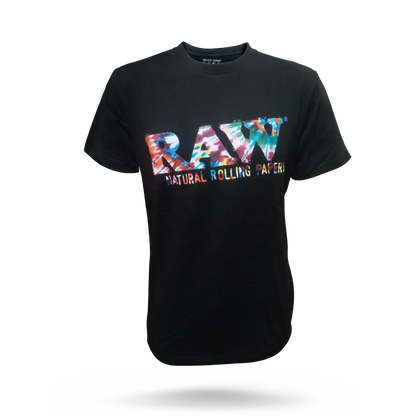 RAW Black T-Shirt with Tie-Dye Logo